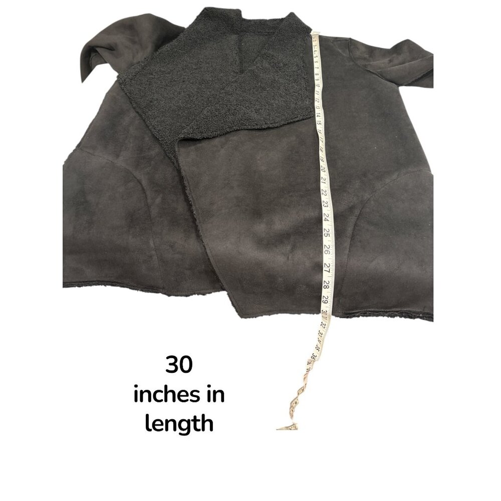 Cortefiel Black Faux Shearling Coat Women’s XL Open Front Cozy Minimalist Jacket - Picture 11 of 11